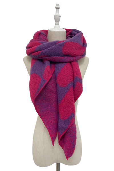 Loveheart Print Diagonal Edge Wool Scarf - Purple/Fuchsia