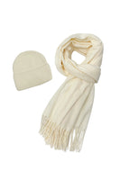 Cosy Plain Tassel Scarf & Hat Set - Off White