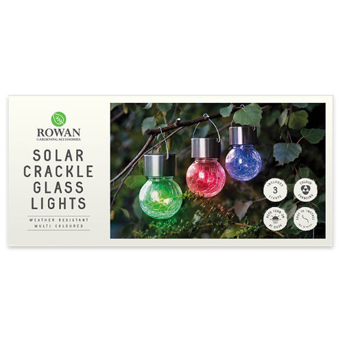 3 Solar Crackle Glass Hanging Lights Multi Coloured