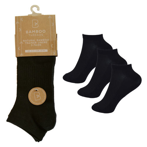 Ladies 3 Pack Bamboo Trainer Socks Black