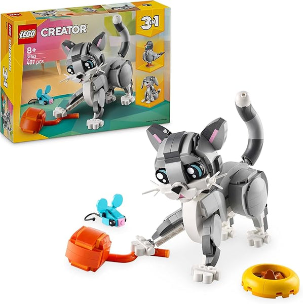 LEGO Creator 3in1 Playful Cat Toy - Animal Figure Transforms into a Pigeon or Pet Dog Model - Creative Birthday Gift for 8+ Year Old Girls & Boys - 31163