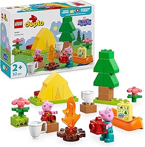 LEGO DUPLO Peppa Pig Camping Trip with Daddy - Montessori Toys for 2+ Year Old Girls & Boys - incl. a Tent, Canoe, Campfire and 2 Figures - Motor Skills & Colour Matching - 10452