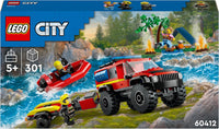 LEGO City 4x4 Fire Engine with Rescue Boat Building Toys for 5 Plus Year Old Boys & Girls, Imaginative Play Set Includes a Dinghy, Trailer, Tent, Camper and 2 Firefighter Minifigures, Gift Idea 60412