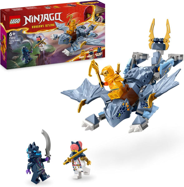 LEGO NINJAGO Young Dragon Riyu Toy, Dragons Rising Playset for 6 Plus Year Old Boys, Girls & Kids, Includes 3 Ninja Character Minifigures with Sword Accessories for Independent Play, Gift Idea 71810