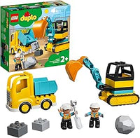 LEGO DUPLO Truck and Tracked Excavator Toy for 2+ Year Old Toddlers, Boys & Girls - Educational Set incl. 2 Construction Vehicle Toys, 2 Figures & a Boulder Brick - 10931