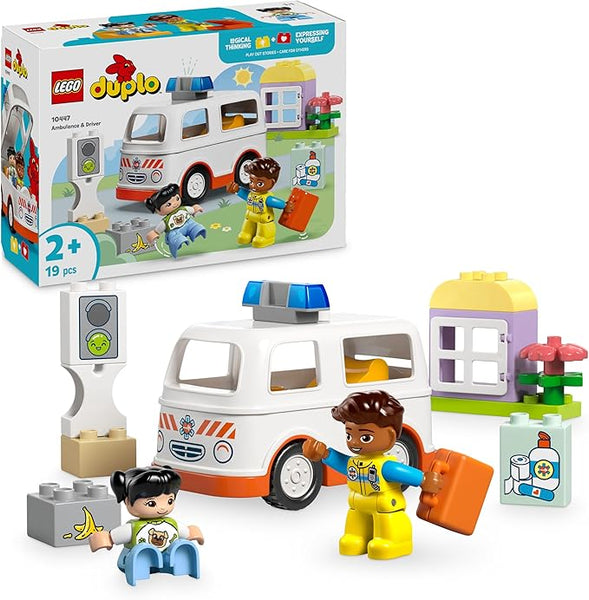 LEGO DUPLO Ambulance & Driver - Toddler Learning Toy for 2+ Year Old Boys & Girls - incl. a Car, Small House, 2 Figures & First Aid Bricks - 10447