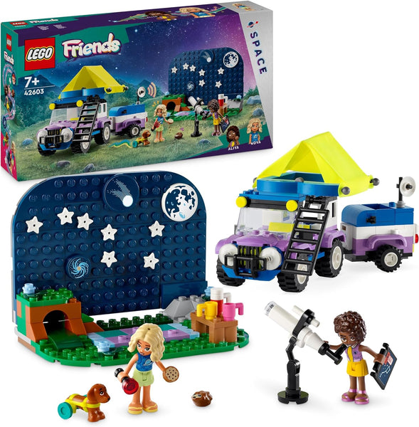 LEGO Friends Stargazing Camping Vehicle Set with 4x4 Car Toy for 7 Plus Year Old Girls, Boys & Kids Featuring Nova and Aliya Mini-Doll Characters, Plus Dog and Hedgehog Animal Figures, Gift Idea 42603