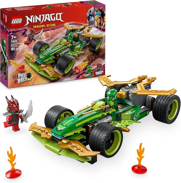 LEGO NINJAGO Lloyd’s Pull-Back Race Car Toy with 2 Minifigures for Imaginative Play - Dragons Rising Ninja Set - Gift for 7 Plus year Old Boys & Girls 71828