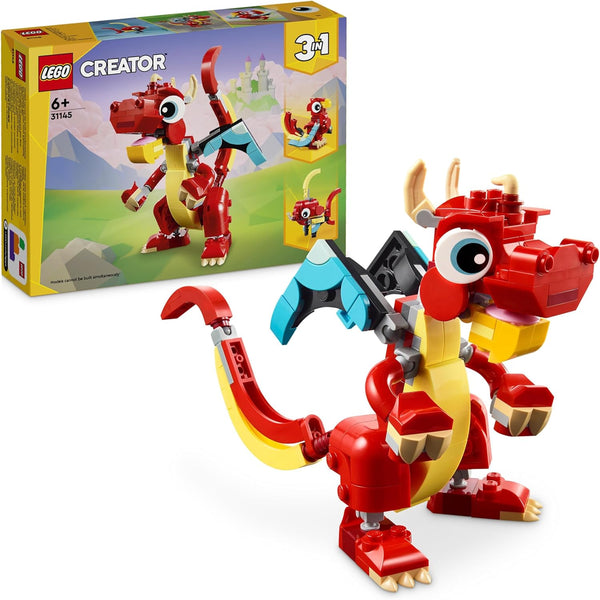 LEGO 31145 Creator 3in1 Red Dragon Toy to Fish Figure to Phoenix Bird Model, Animal Figures Set, Gifts for 6 Plus Year Old Boys, Girls and Kids 31145