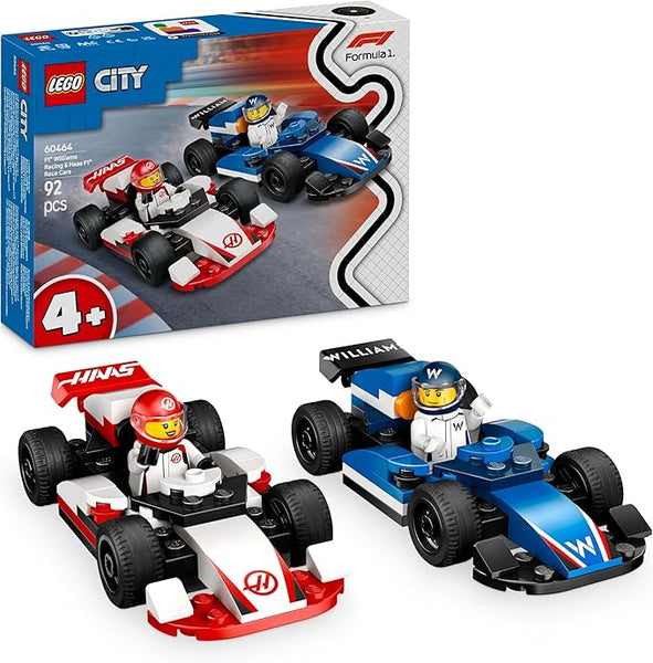 LEGO City F1 Williams Racing & Haas F1 Race Cars - Toy Formula 1 Building Models with 2 Driver Minifigures & Start Lights - Small Gift Idea for 4+ Year Old Toddlers, Boys & Girls - 60464