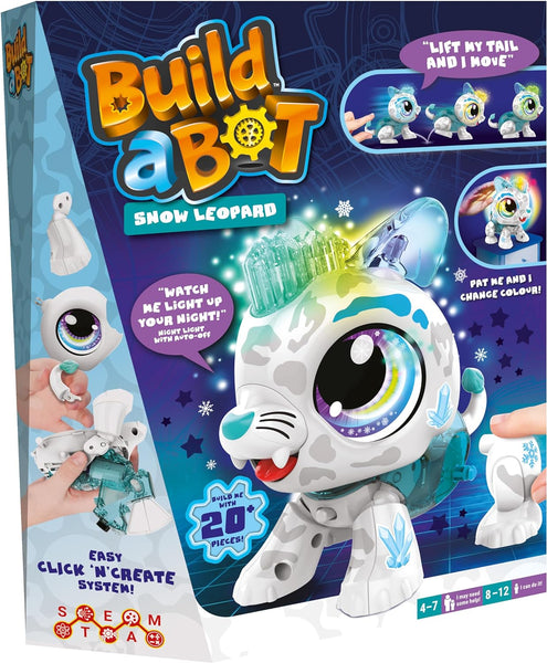 Build-a-Bot: Snow Leopard | Build Your Own Interactive Pet Snow Leopard | Easy Click 'n' Create System | 20+ Piece STEM Robot Kit for Kids | For Ages 4+