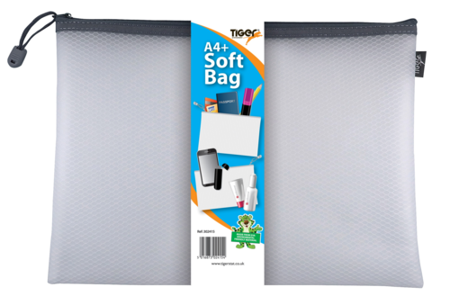 TIGER A4+ SOFT ZIP BAG ASSORTED COLOURS