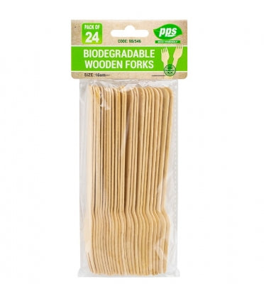 Cutlery Fork Wooden Bio Degradable 24pc