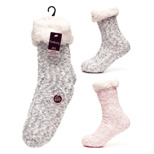 LADIES POPCORN LOUNGE SOCKS WITH POMPOM + SHERPA LINING