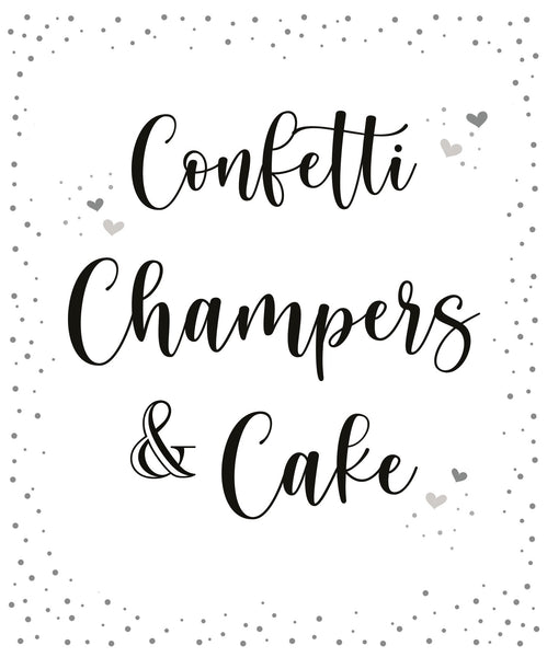 Confetti, Champers and Cake Wedding Greeting Card