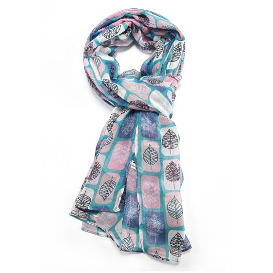 Scandi Leaves Scarf TURQUOISE