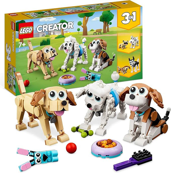 LEGO Creator 3 in 1 Adorable Dogs Set with Dachshund, Pug, Poodle Figures and More Breeds, Animal Building Toy for Kids aged 7 and Up, Gift for Dog Lovers 31137