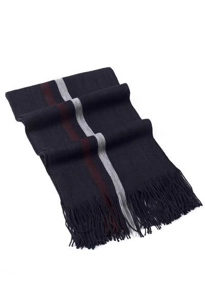 Three Stripes Knitted Tassel Unisex Scarf - Navy Blue