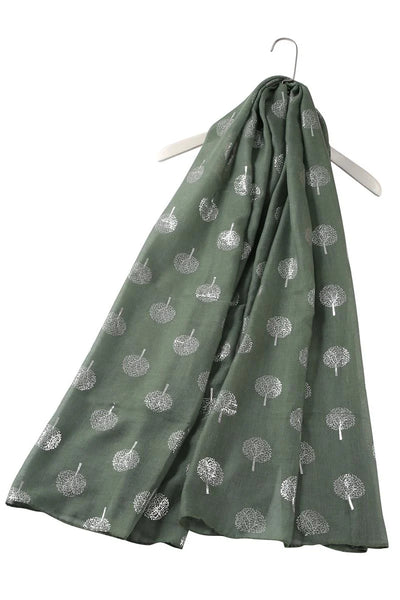 Silver Tree Print Scarf - Army Green