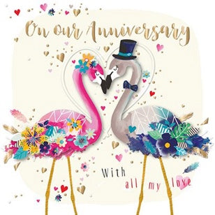 OUR ANNIVERSARY/ FLAMINGO COUPLE GREETING CARD
