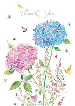 THANK YOU / PINK AND BLUE HYDRANGEAS GREETING CARD