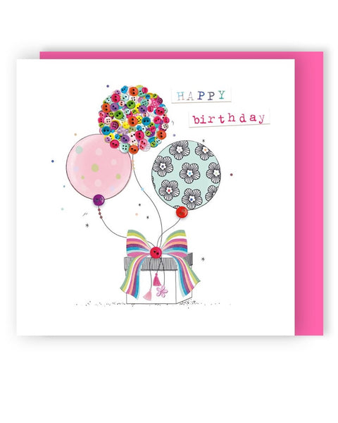 Gift With Balloons Handmade Birthday Greeting Card