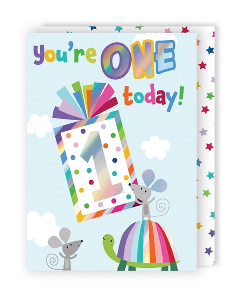 Age 1 - Mice & Tortoise Birthday Greeting Card