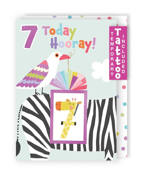 Age 7 - Giraffe & Bird Birthday Greeting Card