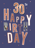 30th - Happy Birthday on Blue Birthday card