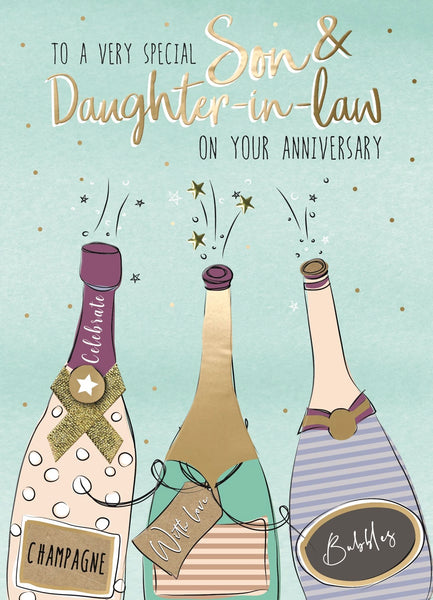 Son & Daughter-In-Law Anniversary - Champagne Bottles Birthday card