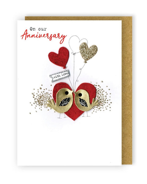 Our Anniversary - 2 Birds on Heart (Red) -Greeting Card