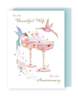 Anniversary Wife - Hummingbirds & Cocktails -Greeting Card