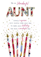 Aunt - Lettering & Candles Birthday card