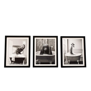 3asst Animal In Bath Framed Canvas 25cm -PRICE FOR 1 FRAME