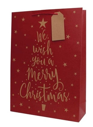 Christmas Kraft Text Tree  Medium Gift bag( 18 x 23 x 10cm)