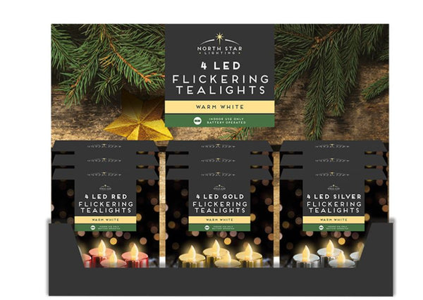 Led Metallic Flickering Tea Lights 4 Pack