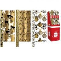 Wrap Paper 1.5m Foil Christmas Gold Luxury 3 Design