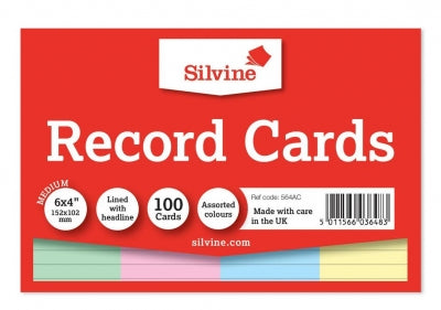 100 Coloured Record Cards 5" x 3" (152mm x 101mm)