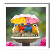 Blank Card  - Birds with umbrella