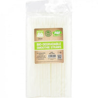 Party Straws Smoothie Plastic White Bio Degradable 80pc