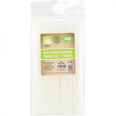 Party Straws Smoothie Plastic White Bio Degradable 80pc