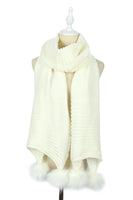 Plain Knitted Double Pom Pom Scarf - White