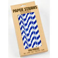 100 PACK OF PAPER STRAWS Blue/white