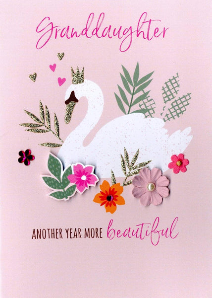 Granddaughter Birthday -Swans and flowers **