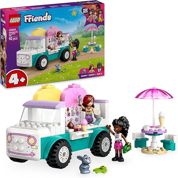 LEGO Friends Heartlake City Ice Cream Van Toy, Creative Pretend-Play Food Set for 4 Plus Year Old Girls, Includes 2 Mini Dolls and a Bunny Figure 42644