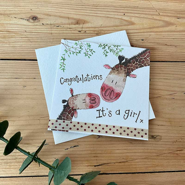Giraffe Family Its A Girl congratulations Card