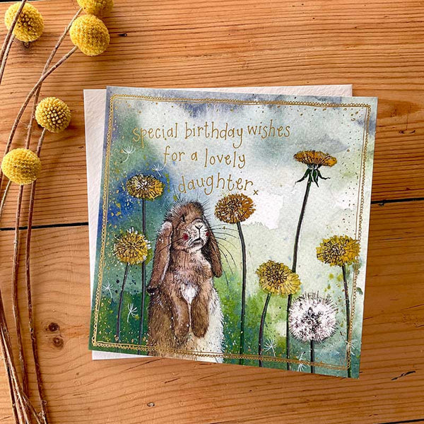 RABBIT AND DANDELIONS DAUGHTER GREETING CARD