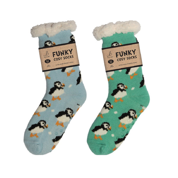 Ladies Sherpa Fleece Puffy Puffin Socks