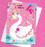 Age 4  Girl birthday Card SWAN