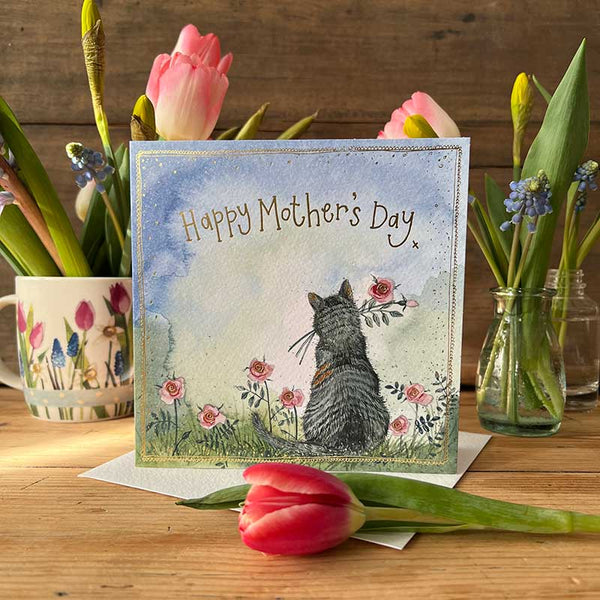Sunshine Cat and Flowers Mother's Day Card